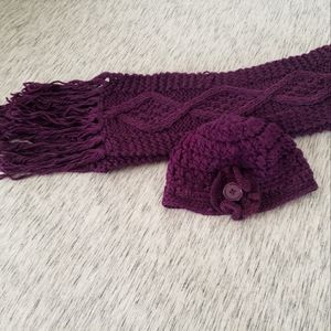 [mark.] Purple Cable Knit Beanie & Scarf Set